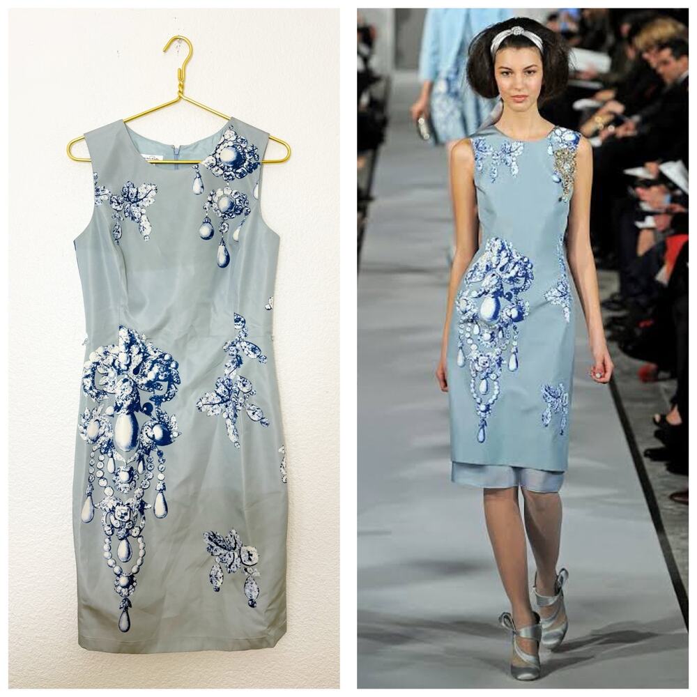 Oscar de la Renta Fall 2012 Runway Jewel Print 100% Silk Sheath Dress Size 6
